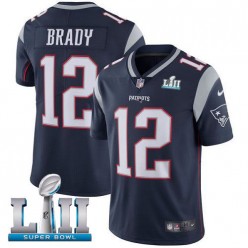 Men's Nike New England Patriots Super Bowl LII 12 Tom Brady Navy Blue Team Color NFL Jersey