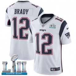 Men's Nike New England Patriots Super Bowl LII 12 Tom Brady White NFL Jersey