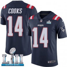 Men's Nike New England Patriots Super Bowl LII 14 Brandin Cooks Navy Blue Rush NFL Jersey