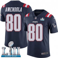 Men's Nike New England Patriots Super Bowl LII 80 Danny Amendola Navy Blue Rush NFL Jersey