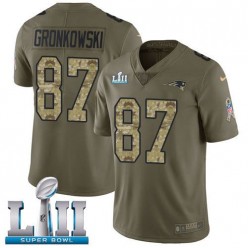 Men's Nike New England Patriots Super Bowl LII 87 Rob Gronkowski Green Salute to Service NFL Jersey