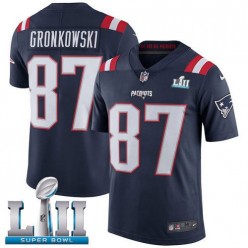 Men's Nike New England Patriots Super Bowl LII 87 Rob Gronkowski Navy Blue Rush NFL Jersey