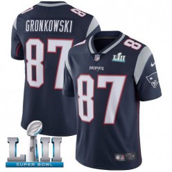 Men's Nike New England Patriots Super Bowl LII 87 Rob Gronkowski Navy Blue Team Color NFL Jersey