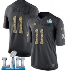 Men's Nike Philadelphia Eagels Super Bowl LII 11 Carson Wentz Black Salute to Service NFL Jersey
