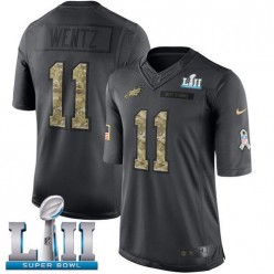 Men's Nike Philadelphia Eagels Super Bowl LII 11 Carson Wentz Black Salute to Service NFL Jersey