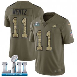 Men's Nike Philadelphia Eagels Super Bowl LII 11 Carson Wentz Green Salute to Service NFL Jersey