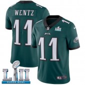 Men's Nike Philadelphia Eagels Super Bowl LII 11 Carson Wentz Midnight Green Team Color NFL Jersey