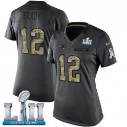 Women's Nike New England Patriots Super Bowl LII 12 Tom Brady Black Salute to Service NFL Jersey