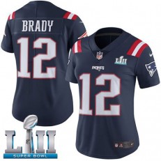 Women's Nike New England Patriots Super Bowl LII 12 Tom Brady Navy Blue Rush NFL Jersey