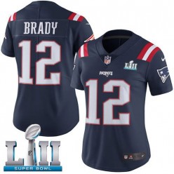 Women's Nike New England Patriots Super Bowl LII 12 Tom Brady Navy Blue Rush NFL Jersey