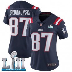 Women's Nike New England Patriots Super Bowl LII 87 Rob Gronkowski Navy Blue Rush NFL Jersey
