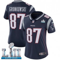Women's Nike New England Patriots Super Bowl LII 87 Rob Gronkowski Navy Blue Team Color NFL Jersey