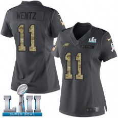 Women's Nike Philadelphia Eagels Super Bowl LII 11 Carson Wentz Black Salute to Service NFL Jersey