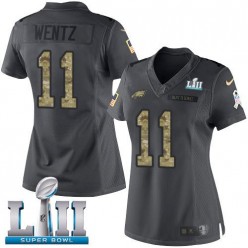Women's Nike Philadelphia Eagels Super Bowl LII 11 Carson Wentz Black Salute to Service NFL Jersey