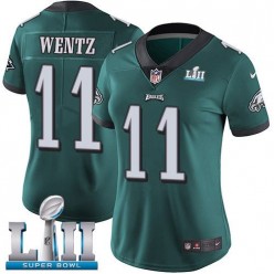 Women's Nike Philadelphia Eagels Super Bowl LII 11 Carson Wentz Midnight Green Team Color NFL Jersey