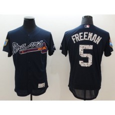 MLB Atlanta Braves 5 Freddie Freeman Navy Blue 2018 Spring Training Authentic Flex Base Stitched Men Jersey