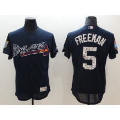 MLB Atlanta Braves 5 Freddie Freeman Navy Blue 2018 Spring Training Authentic Flex Base Stitched Men Jersey