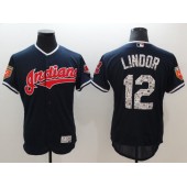 MLB Cleveland Indians 12 Francisco Lindor Navy Blue 2018 Spring Training Authentic Flex Base Stitched Men Jersey