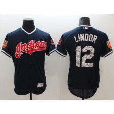 MLB Cleveland Indians 12 Francisco Lindor Navy Blue 2018 Spring Training Authentic Flex Base Stitched Men Jersey