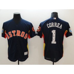 MLB Houston Astros 1 Carlos Correa Navy 2018 Spring Training Flex Base Men Jersey