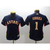 MLB Houston Astros 1 Carlos Correa Navy 2018 World Series Champions Gold Program Cool Base Stitched Baseball Women Jersey