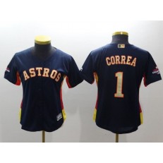 MLB Houston Astros 1 Carlos Correa Navy 2018 World Series Champions Gold Program Cool Base Stitched Baseball Women Jersey