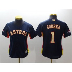 MLB Houston Astros 1 Carlos Correa Navy 2018 World Series Champions Gold Program Cool Base Stitched Baseball Women Jersey