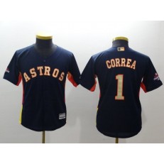 MLB Houston Astros 1 Carlos Correa Navy 2018 World Series Champions Gold Program Cool Base Stitched Baseball Youth Jersey