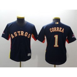 MLB Houston Astros 1 Carlos Correa Navy 2018 World Series Champions Gold Program Cool Base Stitched Baseball Youth Jersey