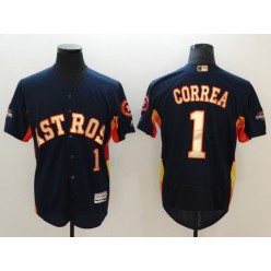 MLB Houston Astros 1 Carlos Correa Navy 2018 World Series Champions Gold Program Flex Base Men Jersey