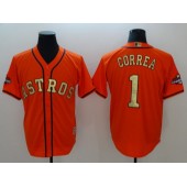 MLB Houston Astros 1 Carlos Correa Orange 2018 World Series Champions Gold Program Cool Base Game Men Jersey