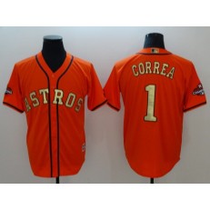 MLB Houston Astros 1 Carlos Correa Orange 2018 World Series Champions Gold Program Cool Base Game Men Jersey