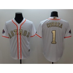 MLB Houston Astros 1 Carlos Correa White 2018 Gold Program Cool Base Stitched Men Jersey