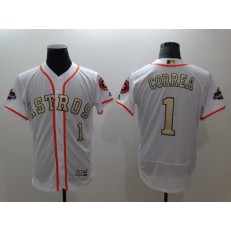 MLB Houston Astros 1 Carlos Correa White FlexBase Authentic 2018 Gold Program Stitched Men Jersey