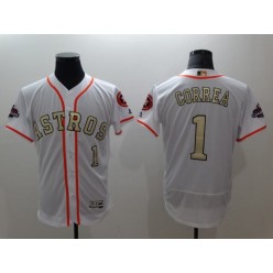 MLB Houston Astros 1 Carlos Correa White FlexBase Authentic 2018 Gold Program Stitched Men Jersey