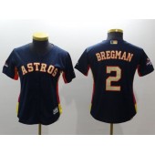 MLB Houston Astros 2 Alex Bregman Navy 2018 World Series Champions Gold Program Cool Base Stitched Baseball Women Jersey
