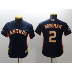 MLB Houston Astros 2 Alex Bregman Navy 2018 World Series Champions Gold Program Cool Base Stitched Baseball Women Jersey