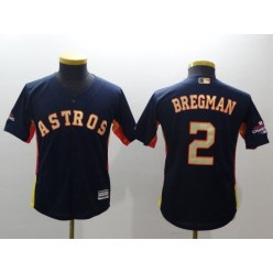 MLB Houston Astros 2 Alex Bregman Navy 2018 World Series Champions Gold Program Cool Base Stitched Baseball Youth Jersey