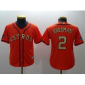 MLB Houston Astros 2 Alex Bregman Orange 2018 World Series Champions Gold Program Cool Base Stitched Baseball Youth Jersey