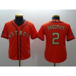 MLB Houston Astros 2 Alex Bregman Orange 2018 World Series Champions Gold Program Cool Base Stitched Baseball Youth Jersey