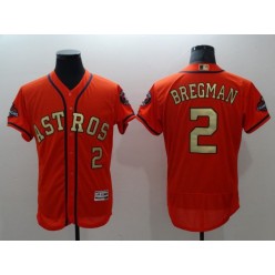 MLB Houston Astros 2 Alex Bregman Orange 2018 World Series Champions Gold Program Flex Base Men Jersey