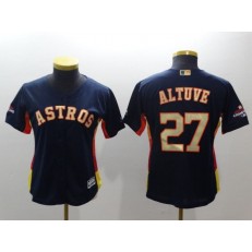 MLB Houston Astros 27 Jose Altuve Navy 2018 World Series Champions Gold Program Cool Base Stitched Baseball Women Jersey