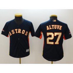 MLB Houston Astros 27 Jose Altuve Navy 2018 World Series Champions Gold Program Cool Base Stitched Baseball Youth Jersey