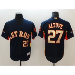 MLB Houston Astros 27 Jose Altuve Navy 2018 World Series Champions Gold Program Flex Base Men Jersey