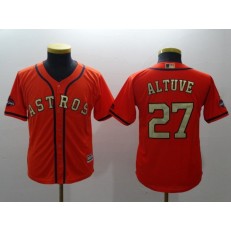 MLB Houston Astros 27 Jose Altuve Orange 2018 World Series Champions Gold Program Cool Base Stitched Baseball Youth Jersey