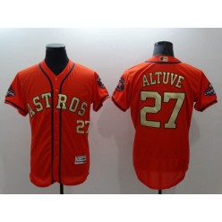MLB Houston Astros 27 Jose Altuve Orange 2018 World Series Champions Gold Program Flex Base Men Jersey