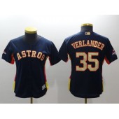 MLB Houston Astros 35 Justin Verlander Navy 2018 World Series Champions Gold Program Cool Base Stitched Baseball Women Jersey
