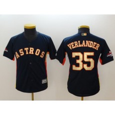 MLB Houston Astros 35 Justin Verlander Navy 2018 World Series Champions Gold Program Cool Base Stitched Baseball Youth Jersey