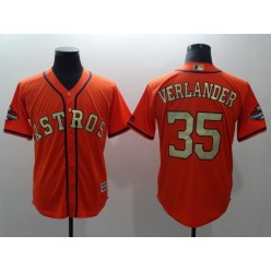 MLB Houston Astros 35 Justin Verlander Orange 2018 World Series Champions Gold Program Cool Base Stitched Baseball Game Men Jersey