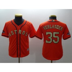 MLB Houston Astros 35 Justin Verlander Orange 2018 World Series Champions Gold Program Cool Base Stitched Baseball Youth Jersey